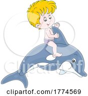 Poster, Art Print Of Cartoon Boy Riding A Dolphin