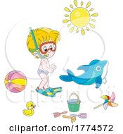 Cartoon Boy Playing With Beach Toys