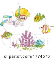 Poster, Art Print Of Cartoon Boy Snorkeling