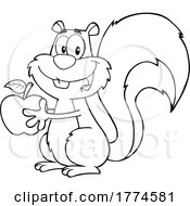 Cartoon Black And White Squirrel Holding An Apple by Hit Toon
