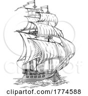 Old Vintage Ship Pirate Sail Boat Galleon Woodcut by AtStockIllustration