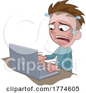 Stressed Anxious Man Using Laptop Cartoon