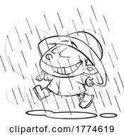 Cartoon Boy Wearing Rain Gear And Playing In April Showers