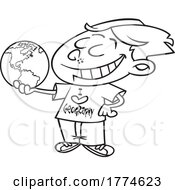 Poster, Art Print Of Cartoon Boy Wearing An I Love Geology Shirt And Holding A Globe