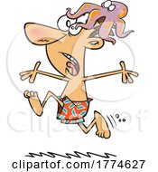 Poster, Art Print Of Cartoon Male Swimmer Running With A Octopus On His Head