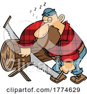 Poster, Art Print Of Cartoon Lumberjack Snoring And Sawing Logs