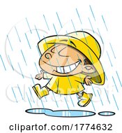 Cartoon Boy Wearing Rain Gear And Playing In April Showers
