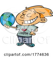 Cartoon Boy Wearing An I Love Geology Shirt And Holding A Globe