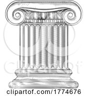Column Pillar From Roman Or Greek Temple Woodcut