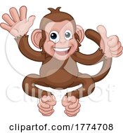 Poster, Art Print Of Monkey Cartoon Animal Waving And Giving Thumbs Up