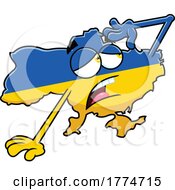 Cartoon Exhausted Ukraine Map Mascot