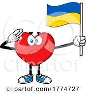 Poster, Art Print Of Cartoon Saluting Heart Mascot Holding A Ukranian Flag