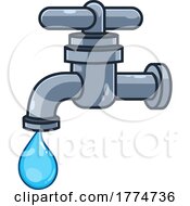 Poster, Art Print Of Cartoon Faucet With A Droplet Of Water