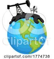 Cartoon Oil Refinery And Drilling On Earth