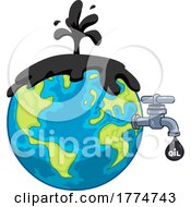 Cartoon Earth WIth An OIl Faucet And Spouting Fossil Fuel At The Top by Hit Toon