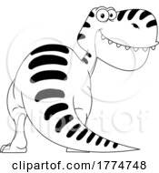 Black And White Cartoon Tyrannosaurus Rex Dinosaur Looking Back