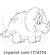 Black And White Cartoon Chubby Triceratops Dinosaur