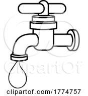 Poster, Art Print Of Black And White Cartoon Faucet With A Droplet Of Water