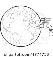 Poster, Art Print Of Black And White Cartoon Earth With A Water Faucet