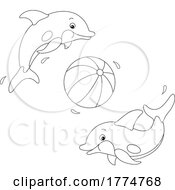 Poster, Art Print Of Cartoon Black And White Dolphins Playing With A Beach Ball