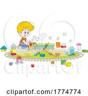 Poster, Art Print Of Cartoon Boy Playing With A Train Set