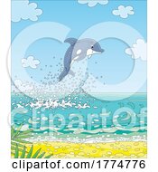 Poster, Art Print Of Cartoon Dolphin Leaping Out Of The Ocean
