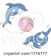 Poster, Art Print Of Cartoon Dolphins Playing With A Beach Ball