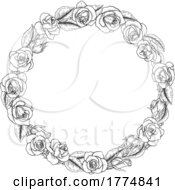 Roses Woodcut Vintage Style Flower Circle Wreath