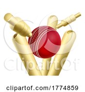 Poster, Art Print Of Cricket Ball Knocking Over Wickets Or Stumps