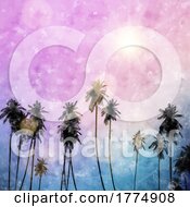 Poster, Art Print Of Hand Painted Tropical Background With Silhouettes Of Palm Trees