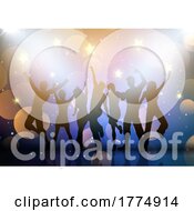 Poster, Art Print Of Silhouettes Of Party People Dancing On Lights And Stars Background