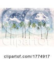 Poster, Art Print Of Watercolour Background With Tropical Palm Tree Landscape