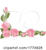 Roses Woodcut Vintage Style Flower Corner Design