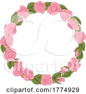 Poster, Art Print Of Roses Woodcut Vintage Style Flower Circle Wreath