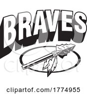 Poster, Art Print Of Black And White Arrowhead And Oval With Feathers And Braves Team Text