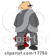 Poster, Art Print Of Mischievious Caucasian Businessman Urinating On A Fire Hydrant And Looking Back Over His Shoulder