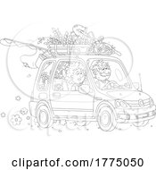 Cartoon Black And White Couple Moving Or Taking A Road Trip