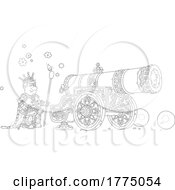Cartoon Black And White King Lighting A Fancy Cannon by Alex Bannykh