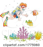 Cartoon Male Scuba Diver With Fish