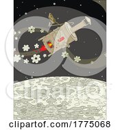 Poster, Art Print Of Cartoon Stove Rocket Flying And Emitting Smoke Around The Moon