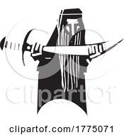 Poster, Art Print Of Woodcut Style Dwarf With A Scimatar