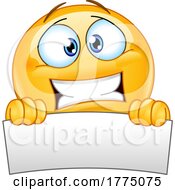 Poster, Art Print Of Cartoon Stressed Yellow Emoji Emoticon Holding A Blank Banner