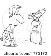 Poster, Art Print Of Cartoon Black And White Man Staring At A Crow On A Tombstone Reading Your Youth