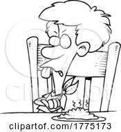 Poster, Art Print Of Cartoon Black And White Boy Picky Eater Refusing To Eat Greens