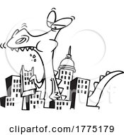 Poster, Art Print Of Cartoon Black And White Giant Monster Eating A City