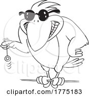 Cartoon Black And White Buff Bird Playing With A Yoyo