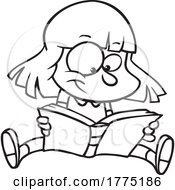 Cartoon Black And White Girl Reading A Book