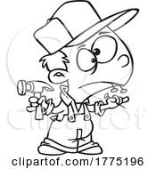 Cartoon Black And White Boy Carpenter by toonaday