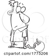 Cartoon Black And White Man With A Long Arm Grabbing A Bowling Ball