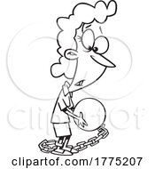 Cartoon Black And White Woman Carrying A Ball And Chain by toonaday